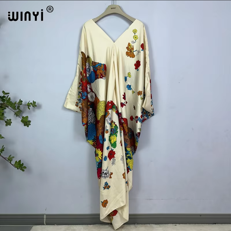 Robe longue d'été imprimée WINYI, Abaya musulmane, tenue de plage pour femme, vêtements de plage, kaftan Abaya de luxe Dubaï