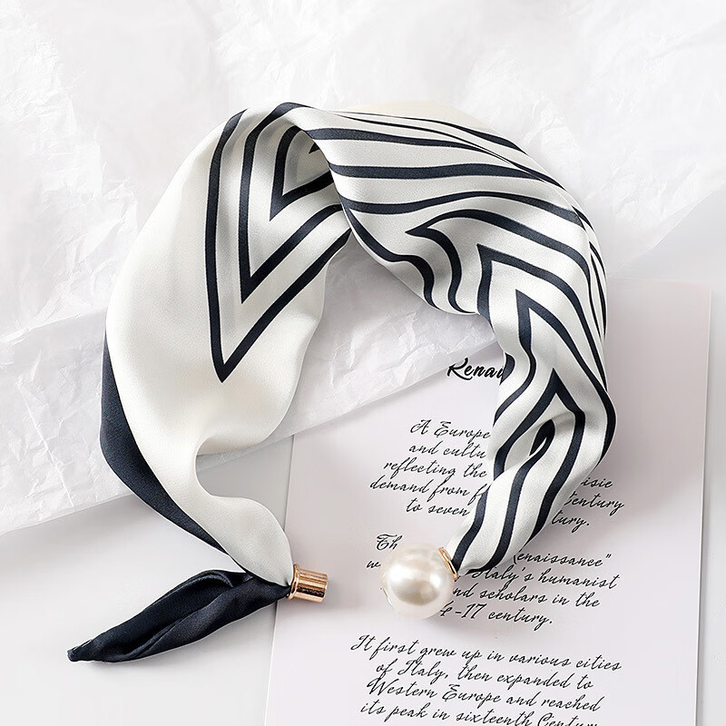 Foulard en Soie de Luxe avec Pendentif Perle Collier Ras du Cou, Chaîne Magnétique Fine, Boucle, Écharpe, Foulard Femme, Ruban de Marques de Luxe