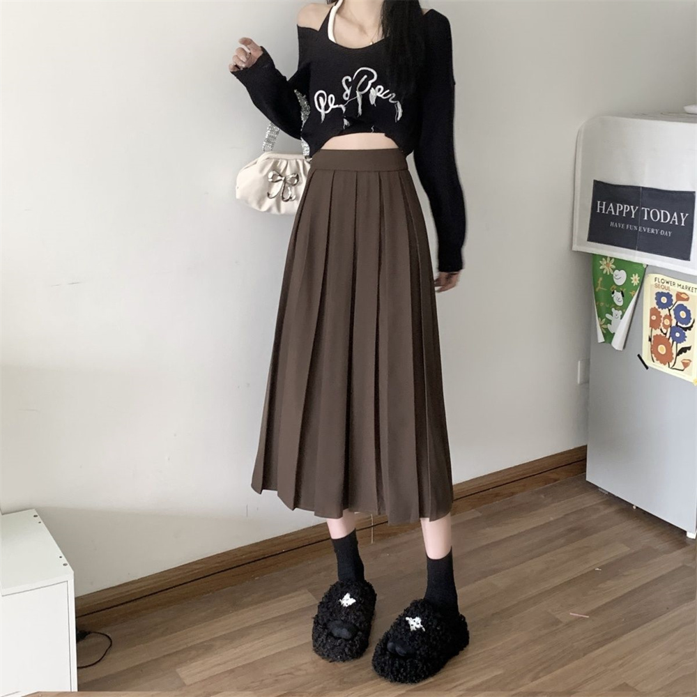 Jupe longue plissée noire de style coréen pour femmes, modeste, relaxation, étudiant