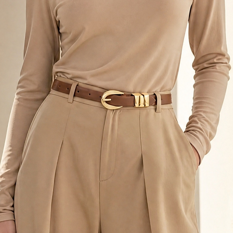 Ceinture en PU ajustée pour femme, ceinture fine, pantalon en jean, pantalon formel, ceinture noire élégante avec boucle dorée