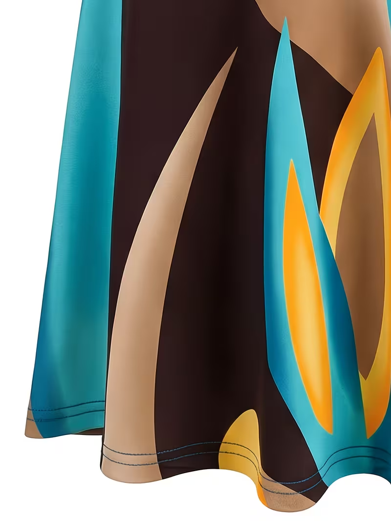 Robe midi portefeuille grande taille pour femme, col en V, imprimé abstrait, avec ceinture, coupe évasée, pour les vacances d'été
