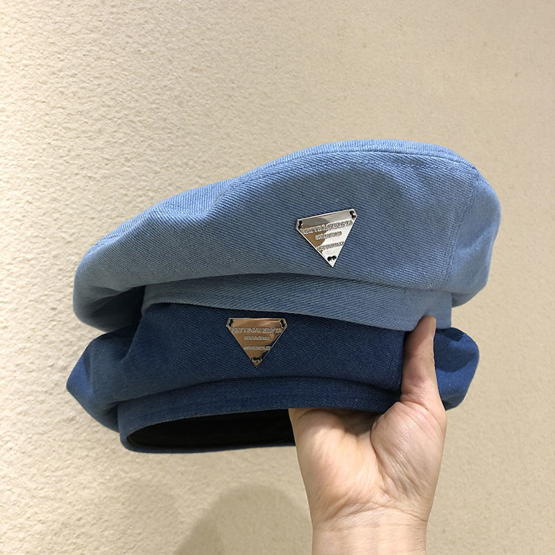 Bérets en denim pour femmes, chapeau octogonal rétro, casquette de peintre d'artiste, bonnet monochrome élégant, Y2K, Kpop, Egirl, Newsboy, mode coréenne