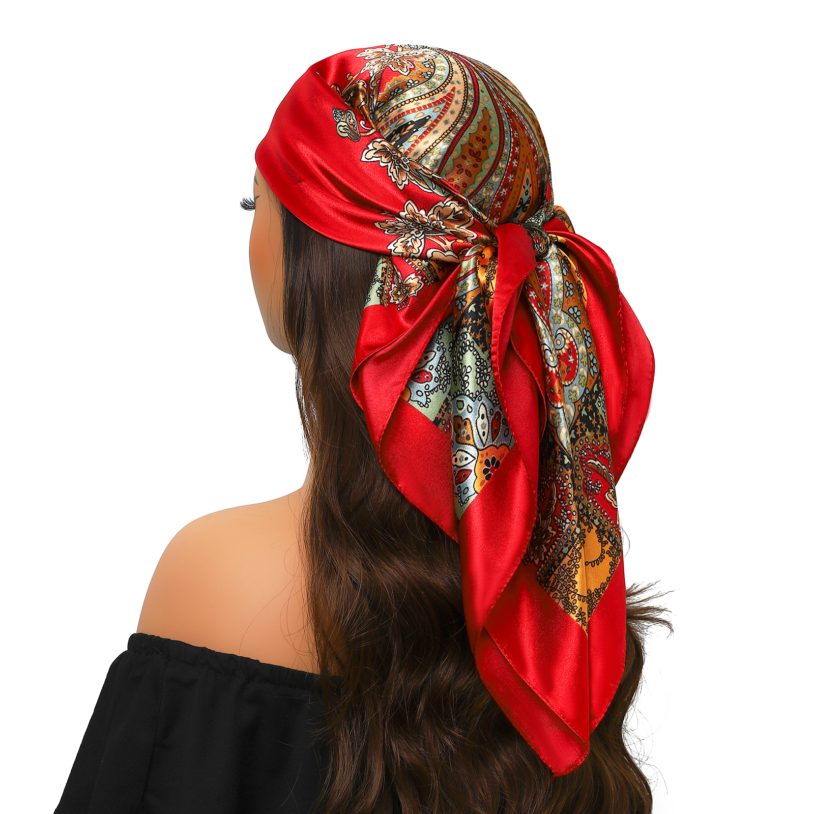 1 pièce Foulard carré de luxe pour femme 90*90cm en soie satinée, bandana doux, écharpe de cou, hijab, foulard pour cheveux pour femmes