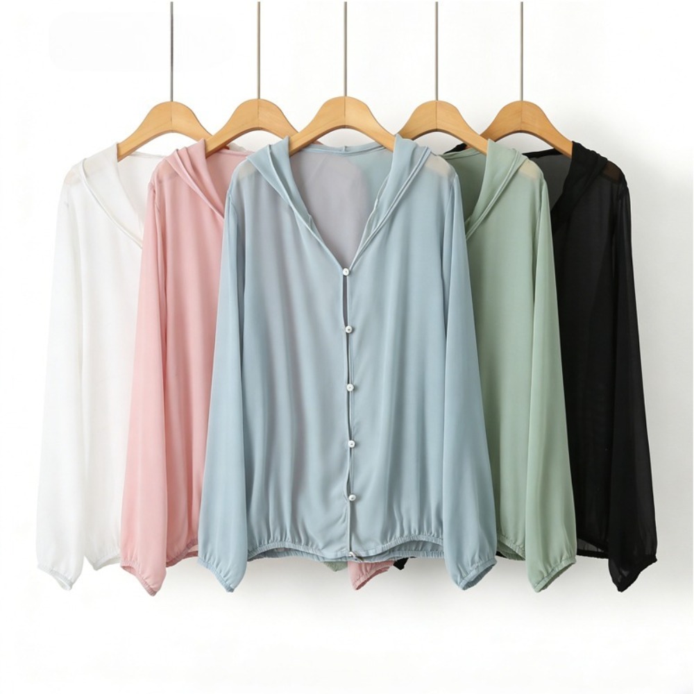 Haut Georgette en soie de mûrier 100% naturelle, sweat à capuche décontracté de couleur unie pour femmes, vêtements de Protection solaire fins et polyvalents pour l'été 2026