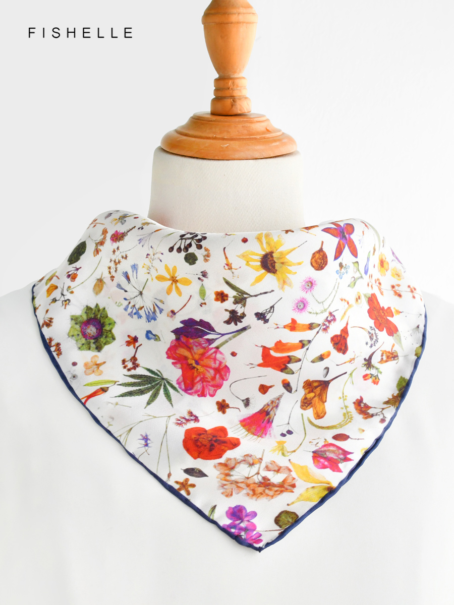 Foulard 100% soie imprimé Floral blanc pour femme, foulard enveloppant, châle en sergé de 50cm, carré, cadeau de luxe, printemps et automne