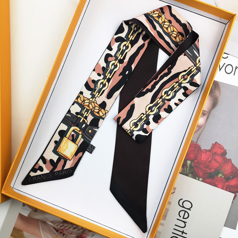 Chaîne léopard allonger foulard en soie pour rubans de cheveux femmes décoration sergé soie emballage sac cravates foulard en soie petites écharpes