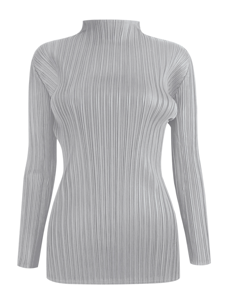 Miyake plissé classique basique col roulé à manches longues hauts femmes mode coréenne vêtements esthétiques