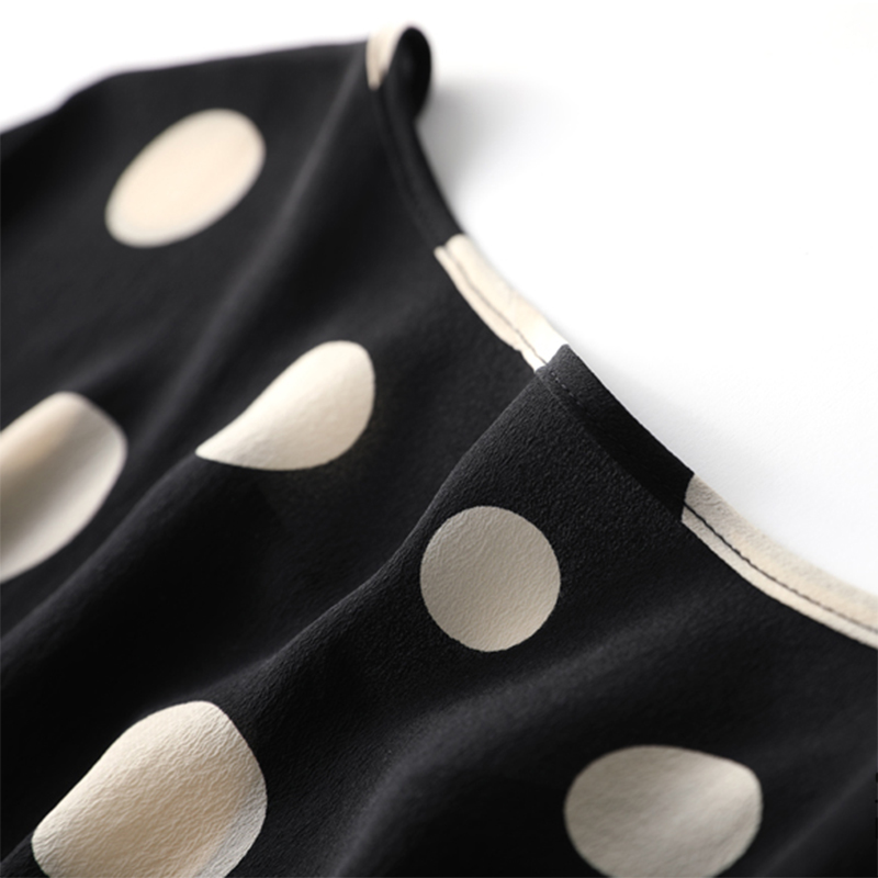 InjT-shirt-Chemise à manches courtes en pansement de mûrier pour femme, chemisier à pois noirs, grande taille, bureau, dame, M, L, XL, MM142, 100%