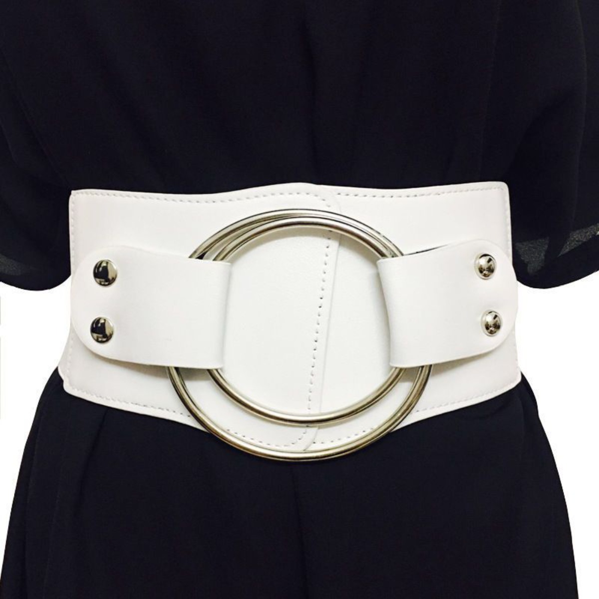 Ceinture large coréenne pour femmes - Ceinture corset élastique classique à boucle circulaire, ceinture large élastique amincissante pour robes
