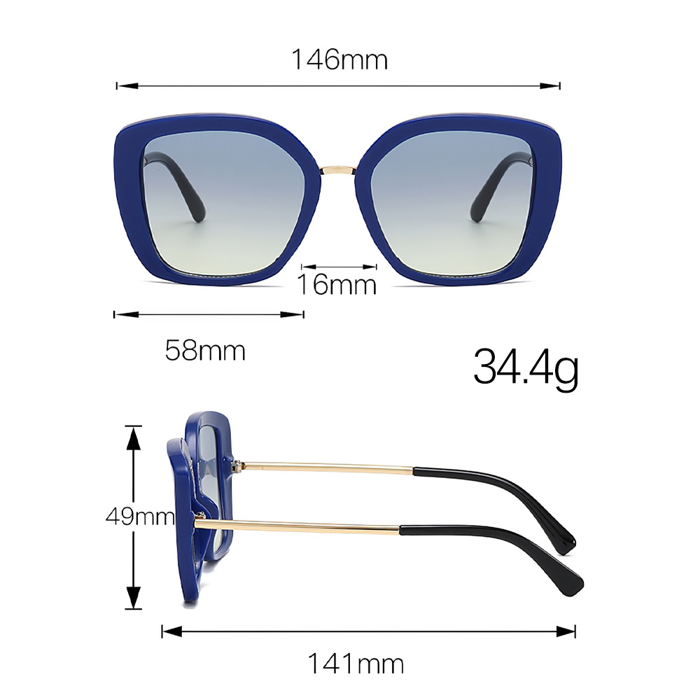 Lunettes de soleil vintage pour femmes bleu profond grand cadre dégradé bleu lentille lunettes accents en métal style minimaliste moderne lunettes de soleil