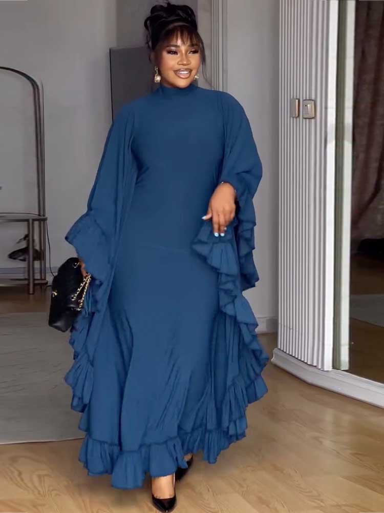 Robe bleu Royal pour femme, tenue de soirée élégante, col roulé, Chic, manches longues, vente en gros, livraison directe, automne