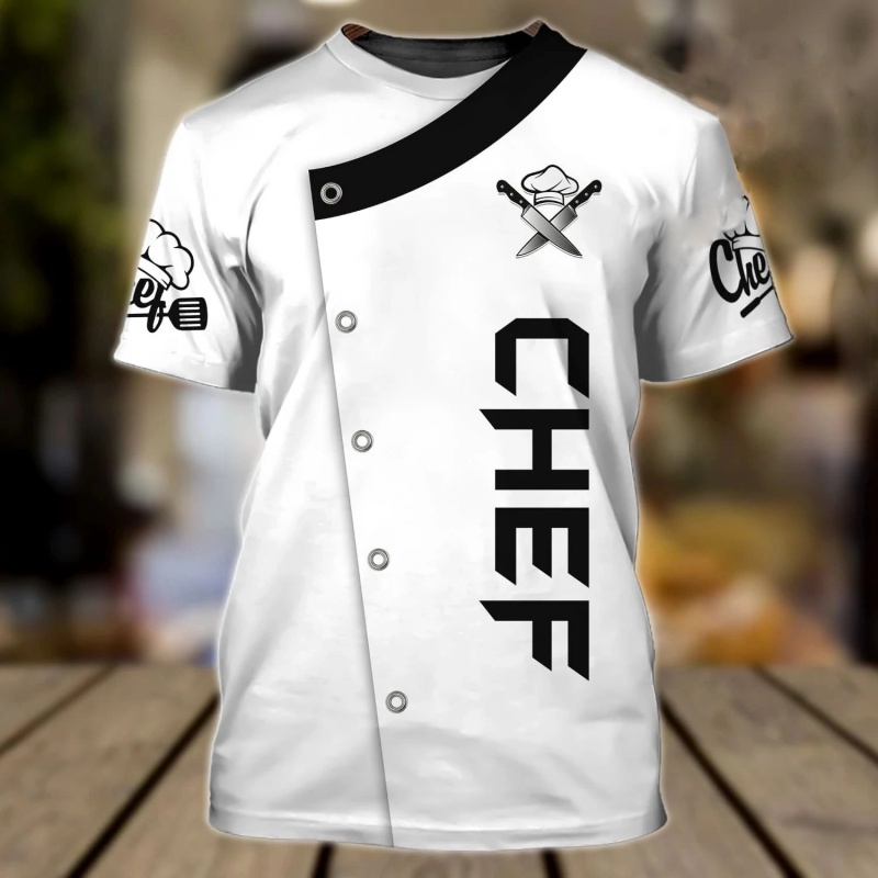 T-shirt à motif uniforme de chef pour hommes, couteau de chef imprimé en 3D, t-shirts d'été Harajuku à manches courtes, hauts amples de style streetwear, t-shirts de sport