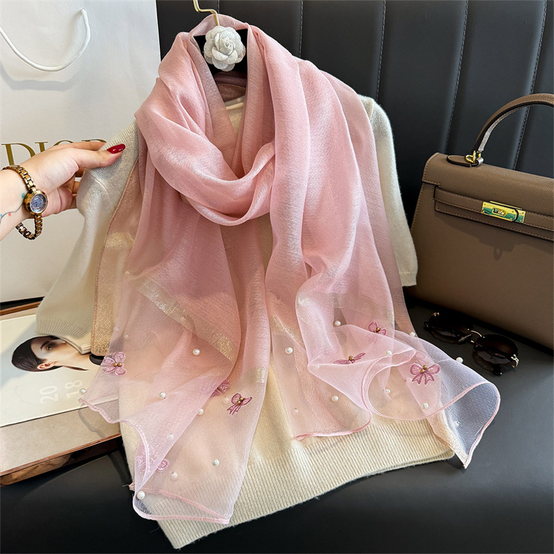 Écharpe de Luxe en Laine Brodée Florale pour Femme, Hijab, Pashmina, Long Châle de Plage, Bandana, 2024
