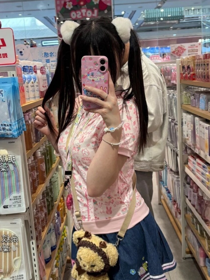 Manteau d'été fin à manches courtes pour femmes, imprimé de dessin animé japonais Kawaii, veste à capuche mignonne Vasual Y2k, vêtements d'extérieur esthétiques doux Grunge