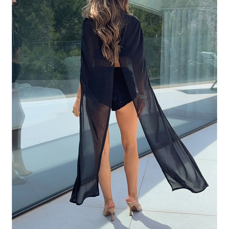 Cape longue en mousseline pour femme, poncho fluide asymétrique, capelette transparente en maille, paréo de mariée pour robe de soirée