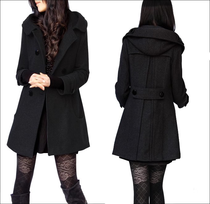 Manteau en laine mi-long chaud pour femme, veste en coton à manches longues avec capuche, vêtements d'extérieur à Double boutonnage, mode hiver