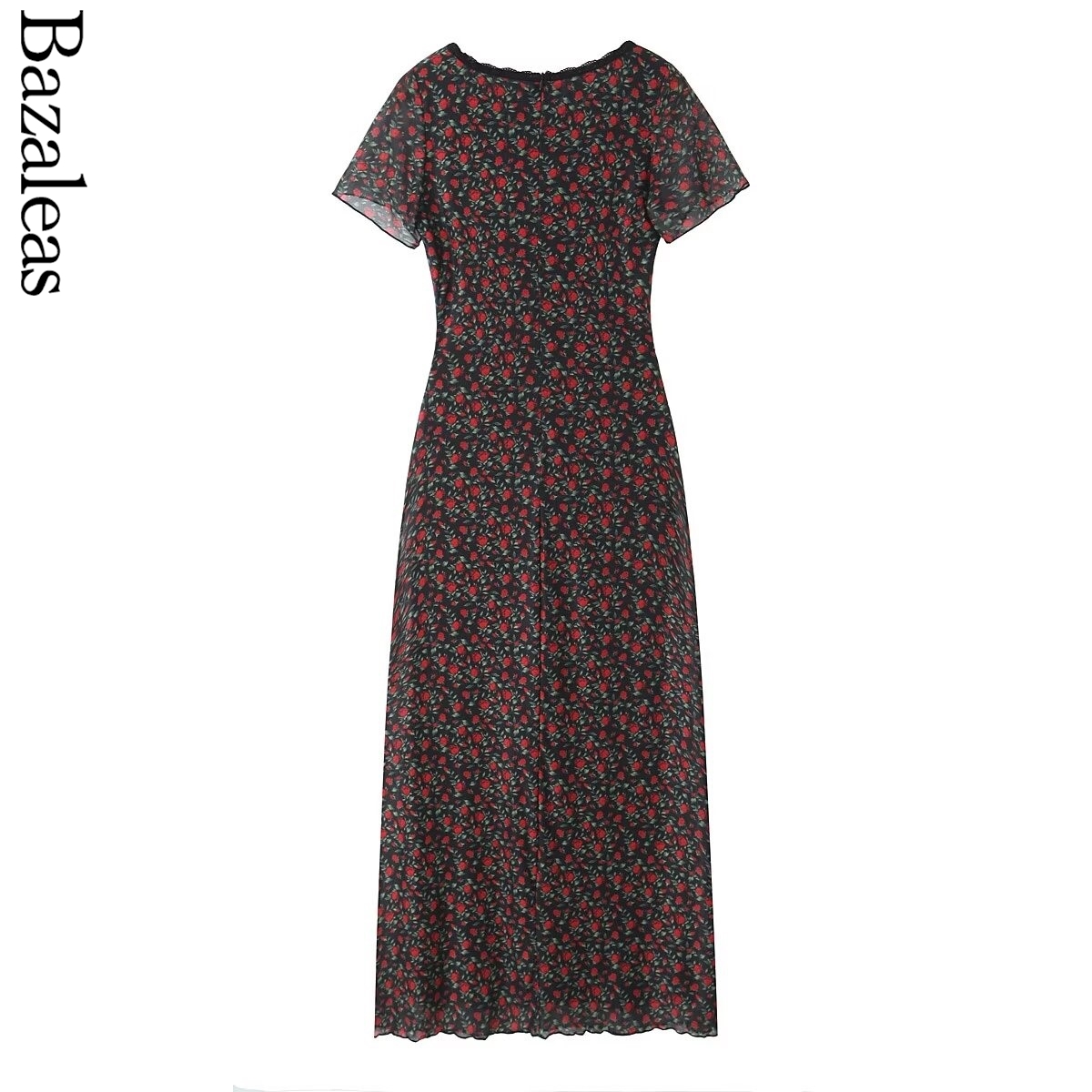 Robe en dentelle élégante pour femmes, col en V, manches courtes, robe de soirée midi, rose, imprimé floral, robes de soirée de vacances, été, 2025