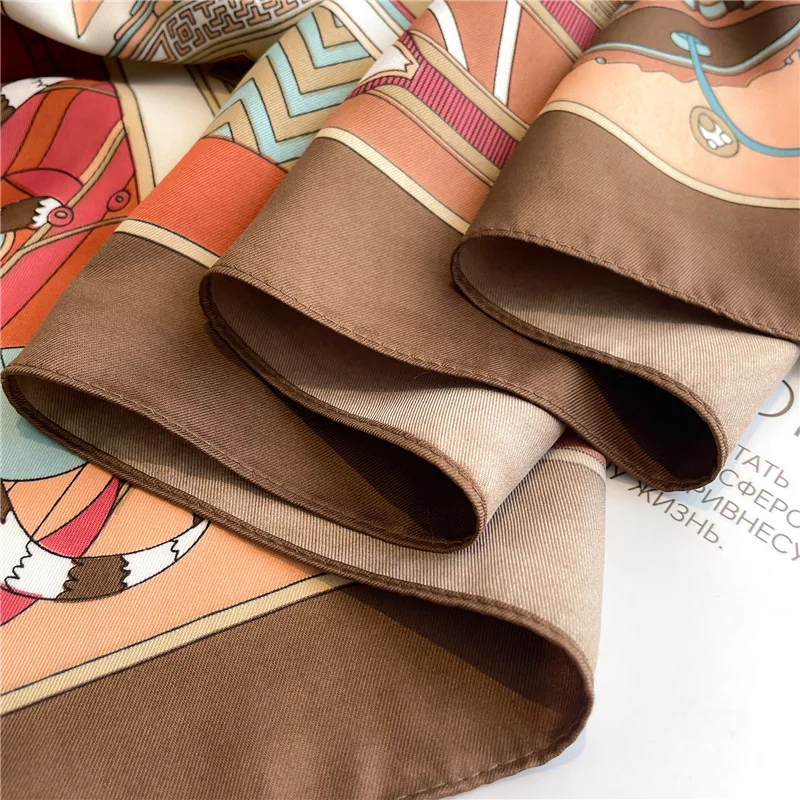 Foulard carré en sergé imprimé pour femme, grand châle, hijab, bandeau de sauna, enveloppes de la présidence, 90cm