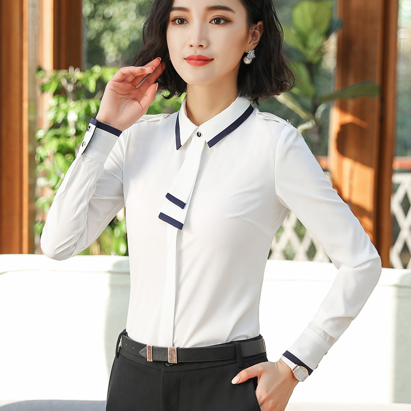 Naviu-Chemisier à manches longues en mousseline de soie pour femme, chemise avec nœud, vêtements de bureau, mode printemps et automne