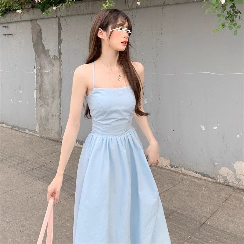 Robe longue décontractée d'été pour femme, sexy, à col carré, dos nu, coupe trapèze, style nuisette, colorée