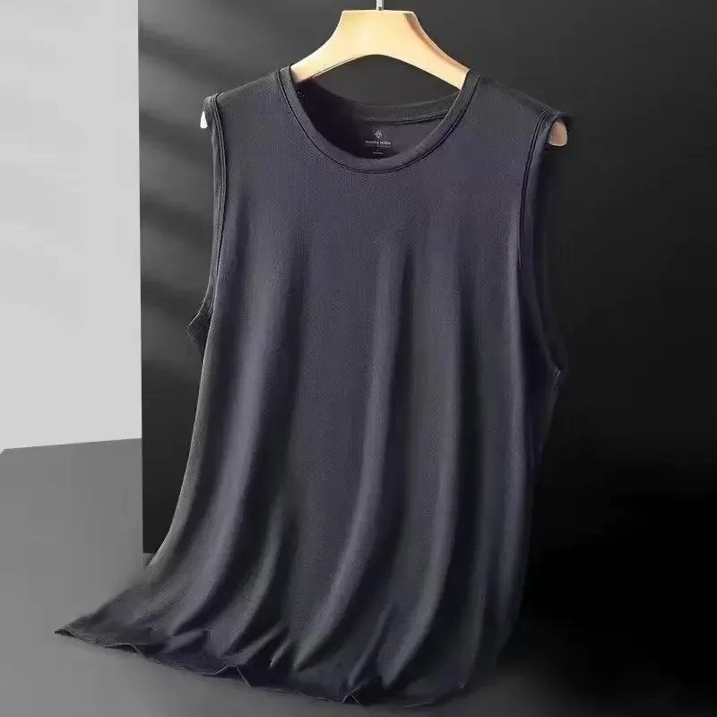 Débardeur sans manches en maille de soie glacée pour homme, couleur unie, léger, séchage rapide, respirant, fin, gilet de sport rafraîchissant, sous-vêtement d'été