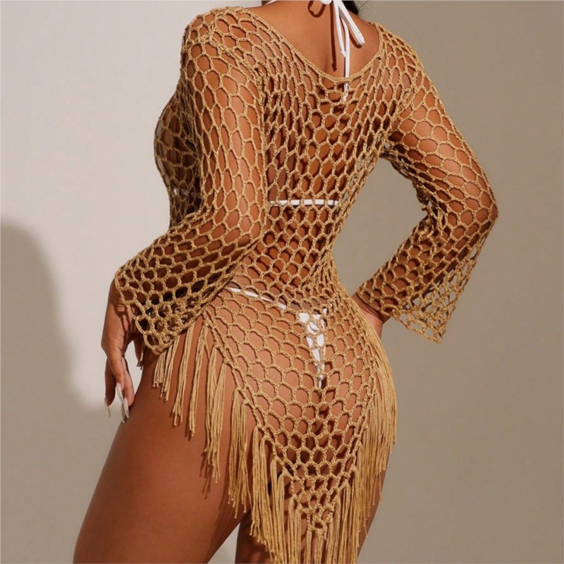 Robe de plage pour femme, paréo ample à crochets, tunique sexy à découpes, idéale comme cache-maillot ou tenue de plage 2026