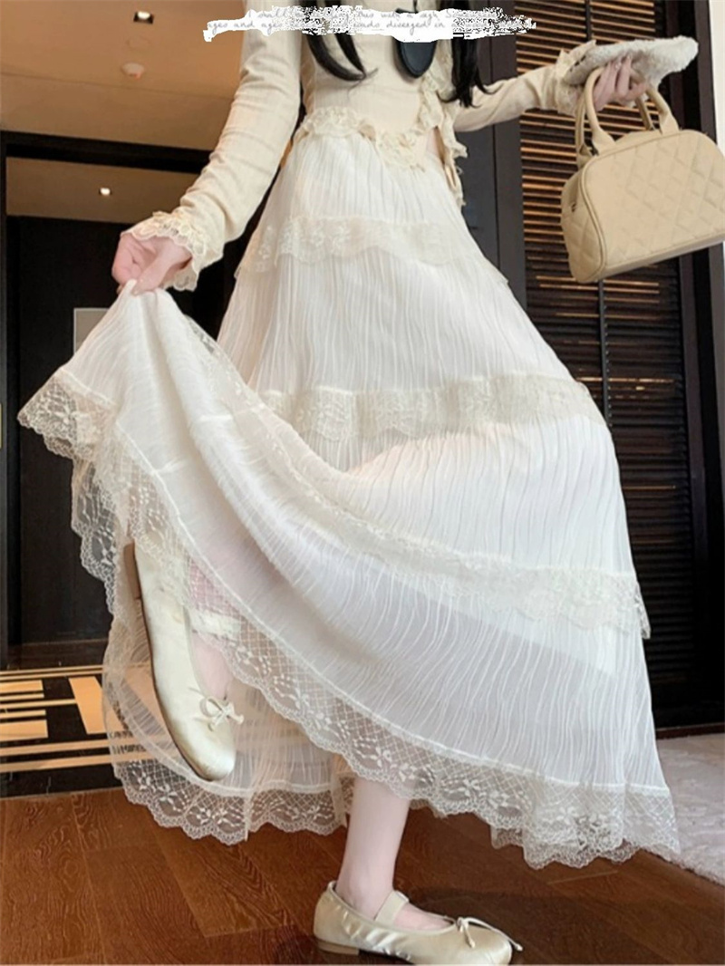 Jupes en mousseline de soie pour femmes, Vintage, taille haute, élastique, Patchwork, blanc, noir, Chic, longue gâteau, jupe trapèze pour étudiantes, printemps été