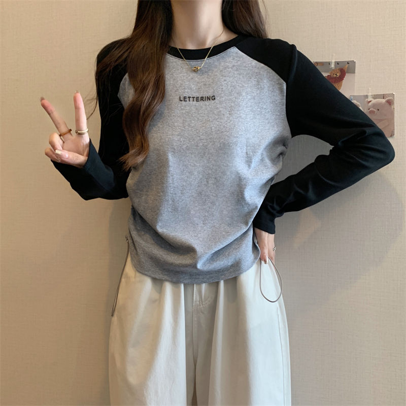 Vêtements pour femmes de grande taille, t-shirt à manches longues, ample et fin, décontracté, polyvalent, avec cordon de serrage, nouvelle collection printemps et automne