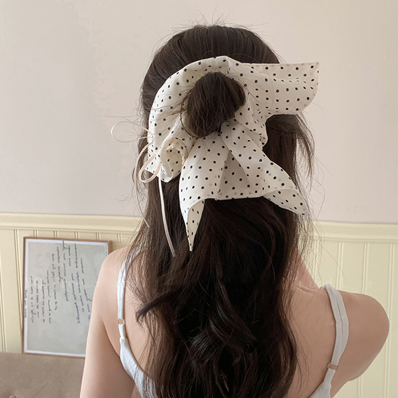 Nouvel accessoire pour cheveux : Bandeau en tissu blanc motif papillon, élastique à cheveux à pois noirs, bandeau en cuir pour queue de cheval K