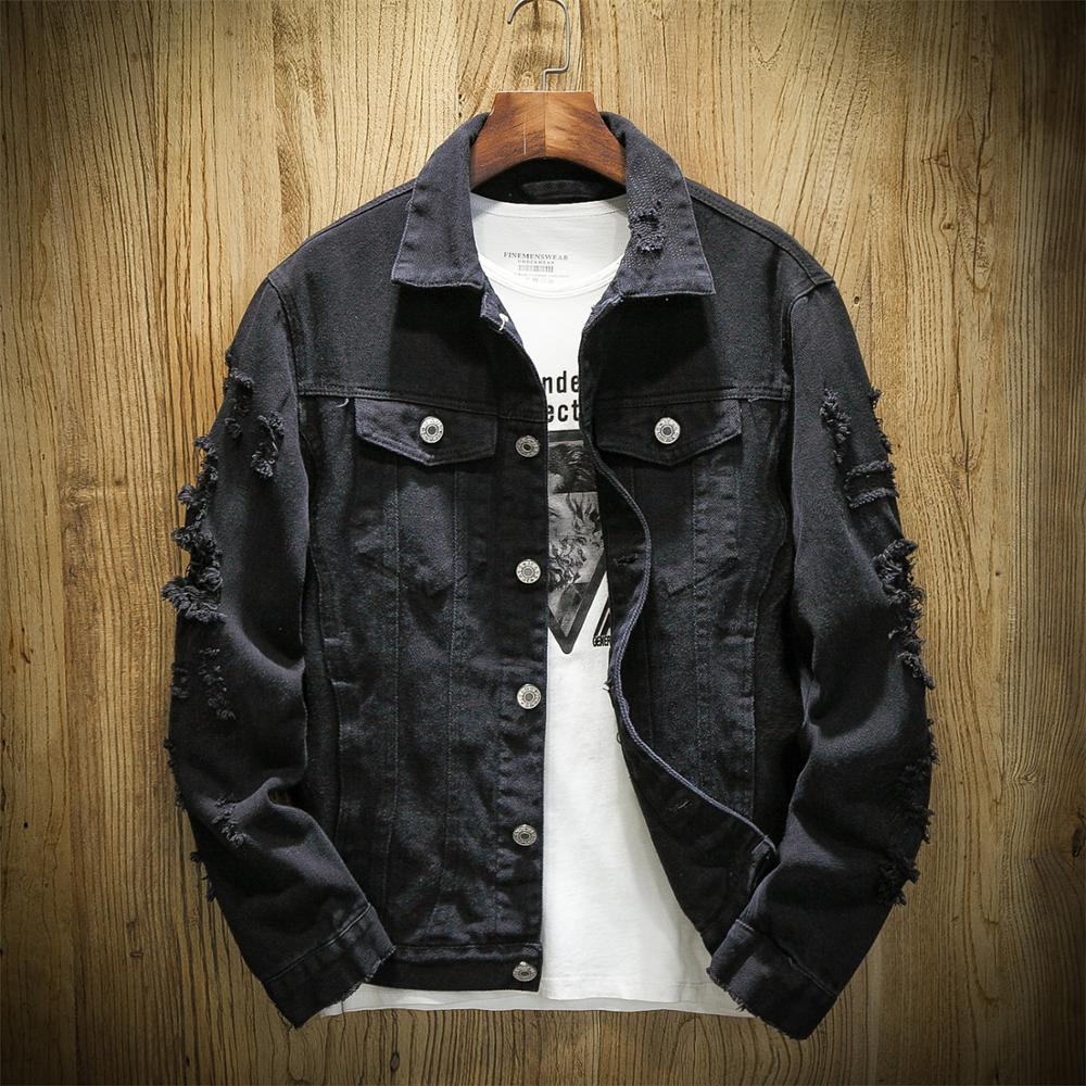 Nouvelle Veste en Jean Homme Printemps-Automne Coupe Slim en Coton Denim Blanche Déchirée avec Trous Manteau Jean Homme Vêtement d'extérieur Jeunesse Homme 6XL
