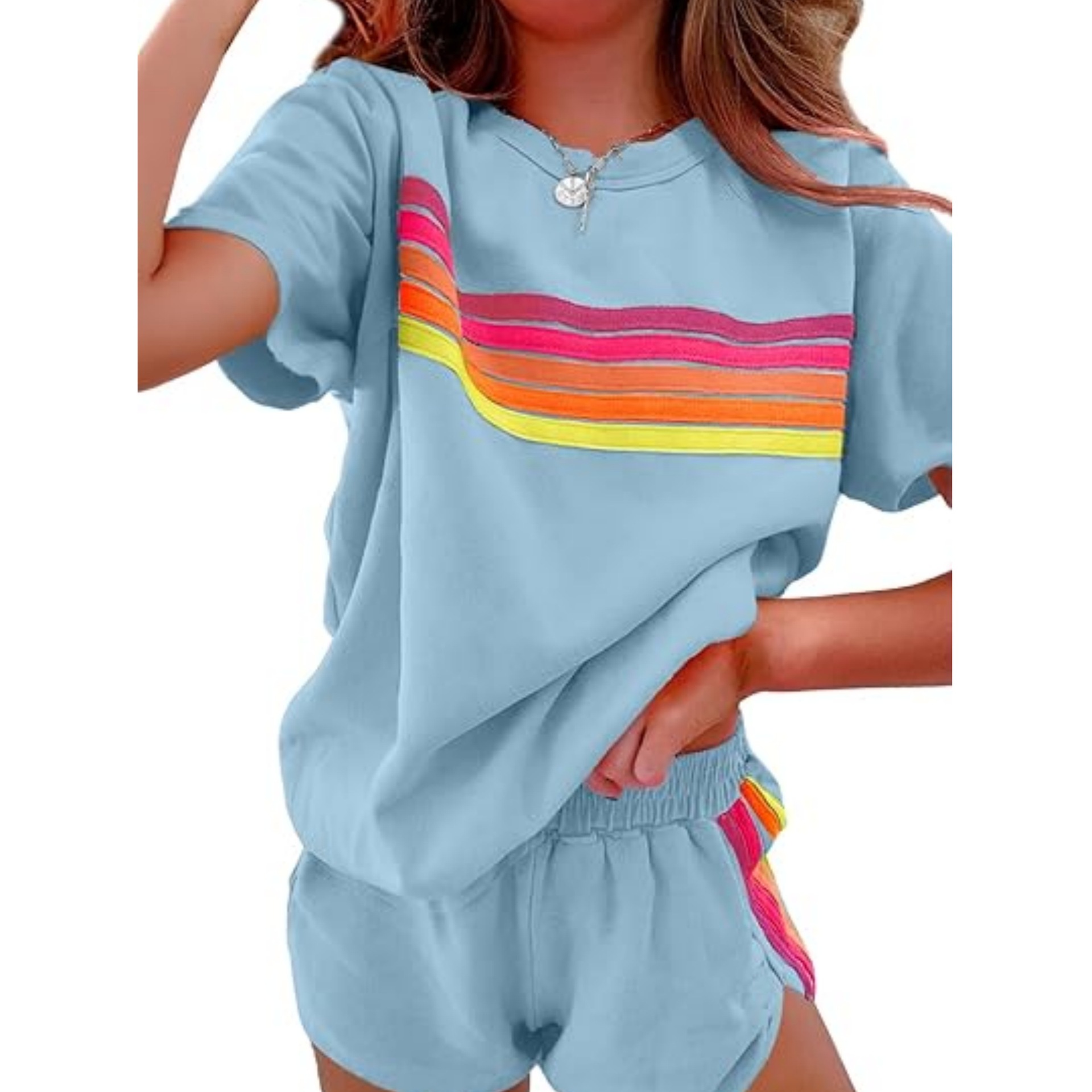 Femmes décontracté tenues de sport été en plein air confortable Cool Shorts survêtement 2 pièces ensemble mode urbaine haut rayé costume Streetwear