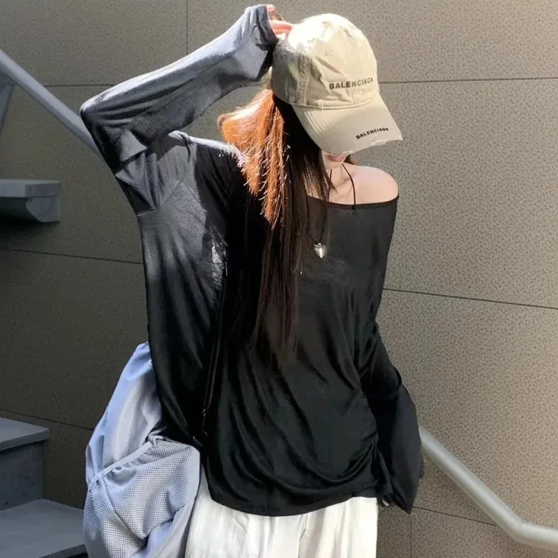 Mode coréenne femmes pure lâche t-shirts été décontracté résistant au soleil loisirs à manches longues coupe propre Style Ulzzang