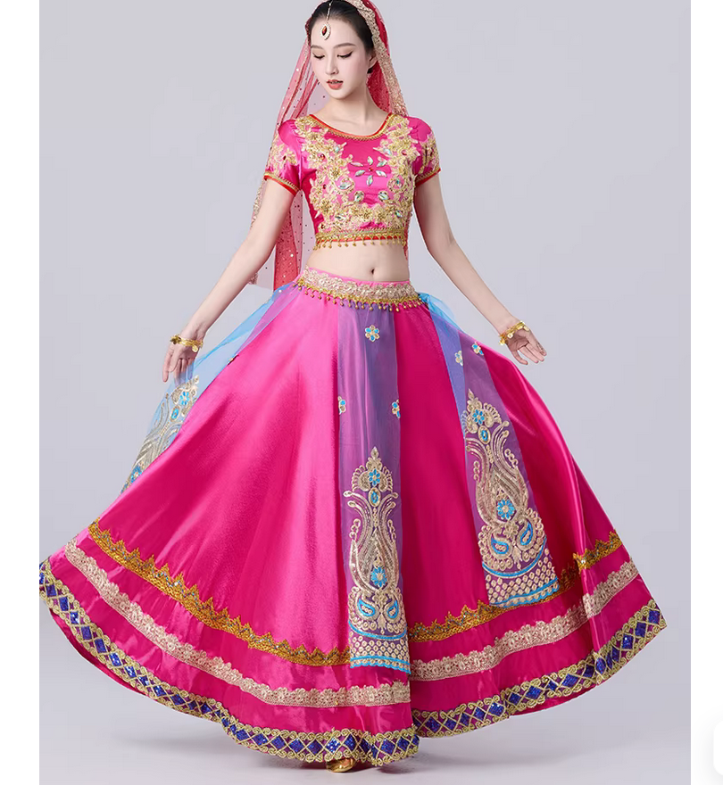 Costume de danse indienne rétro exotique, ensemble jupe longue