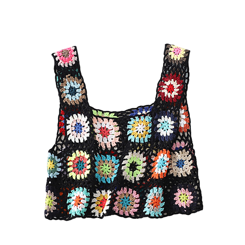 Lamuusaa Crochet haut court y2k femmes broderie florale évider sans manches tricoté réservoirs gilet 2000s vêtements été maillots de bain
