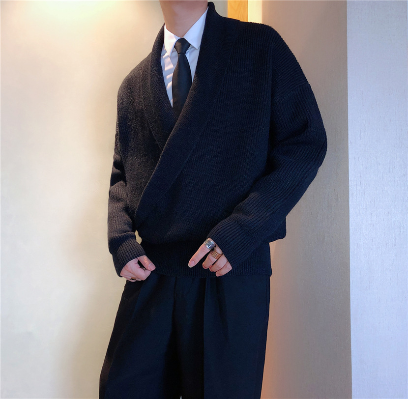 Pull coréen à col en V pour hommes, grand document solide, pull de personnalité, tendance de la mode, pull décontracté paresseux, manteau d'automne et d'hiver