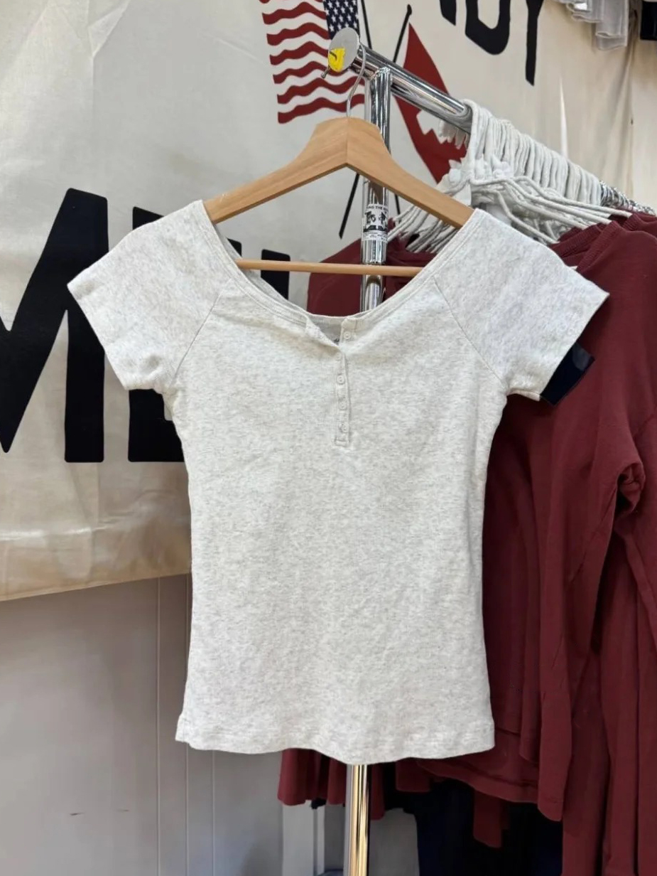 T-shirt Femme en Coton Simple et Basique à Col Rond, Manches Courtes Raglan, Coupe Slim, Style Décontracté et Polyvalent, Crop Top Y2K