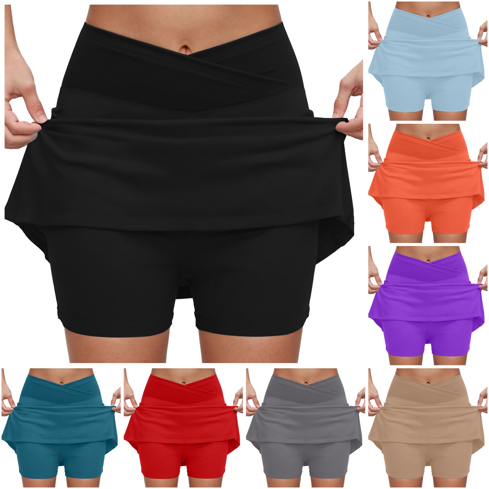 Jupes de sport pour femmes, couleur unie, taille haute, pour course à pied, Tennis, Golf, robe courte respirante avec poches