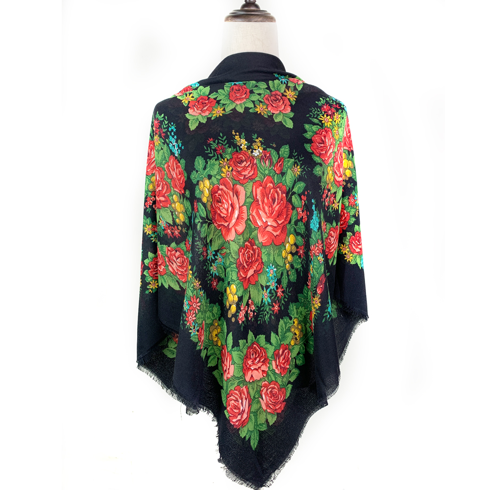 Foulard carré national russe 120*120cm pour femme, foulard bandana de luxe à imprimé floral, châle ukrainien, babouchka, hijab, couvre-chef