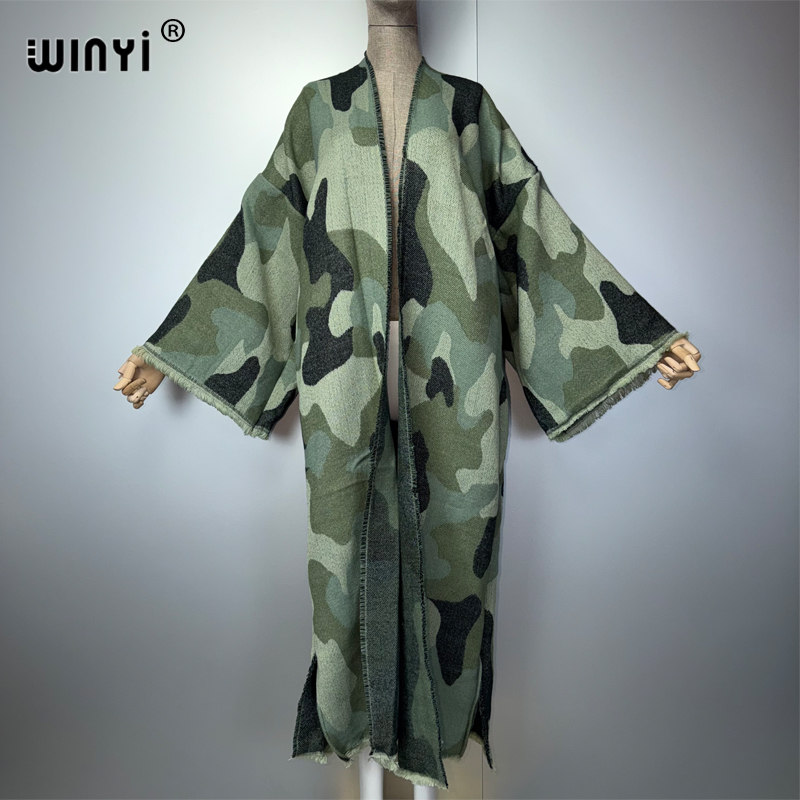 Manteau long en duvet léopard WINYI pour femme, cardigan à franges, abaya de luxe de Dubaï, vêtements d'extérieur amples pour l'hiver