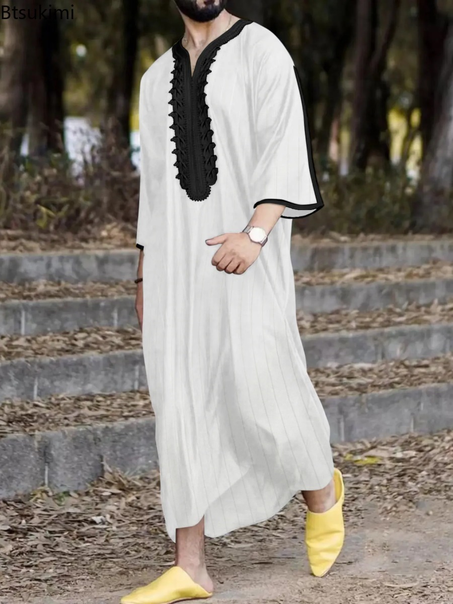 Abayas musulmans pour hommes, Vintage, longues Robes décontractées, vêtements islamiques arabes, chemise ample rayée, Jubba Thobe, robe saoudienne du moyen-orient, 2026