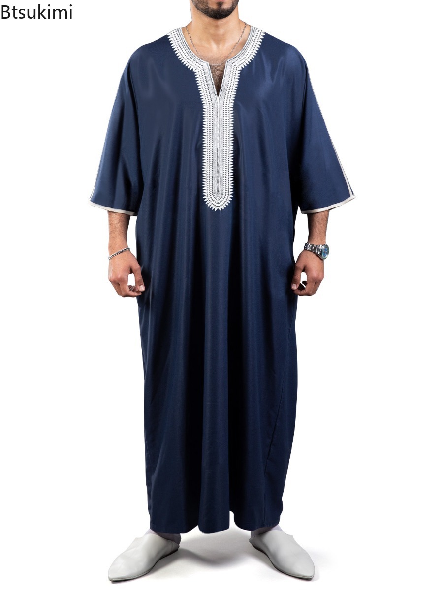 Nouvelle Abaya Musulmane pour Hommes, Robe Islamique, Vêtement du Moyen-Orient, Vêtement Saoudien, Thobe Marocain pour Hommes, Jubba, Robe Kaftan Casual Brodée
