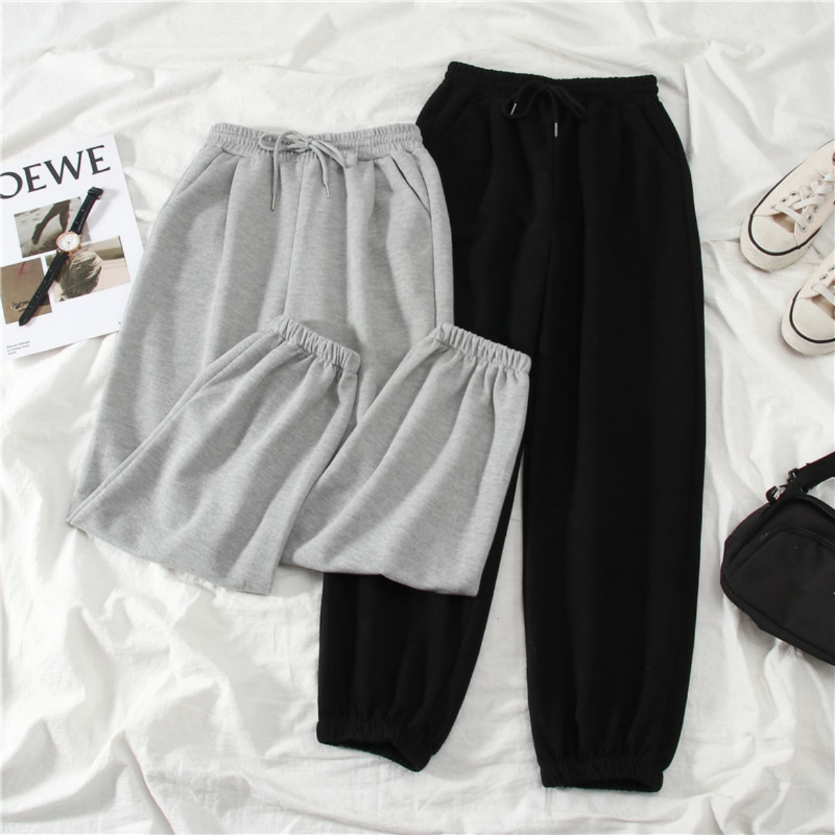 Pantalons décontractés pour femmes, mode, ample, uni, taille mi-haute, cordon de serrage, taille élastique, poche, printemps, bureau, trajets quotidiens, pantalons de survêtement pour femmes