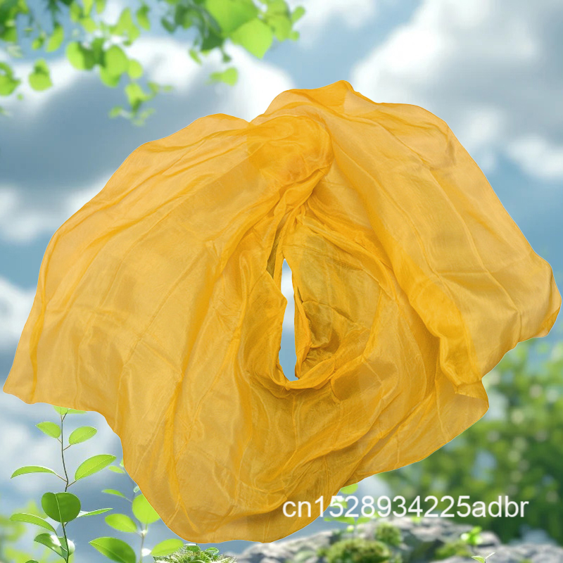 100% soie Performance danse couleur unie Texture claire voile châles femmes écharpe Costumes accessoires danse du ventre voile jaune clair