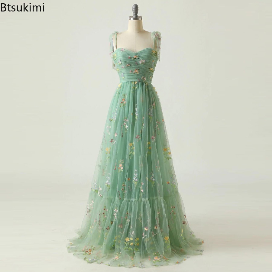 Robe de soirée élégante pour femmes, bretelles en maille, sans manches, dentelle brodée, dubaï, robe de Banquet, robes de bal, nouvelle collection 2026