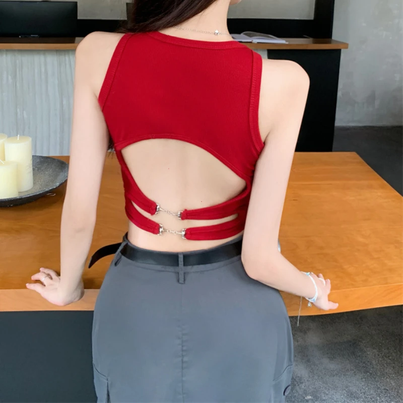 Débardeur de sport pour femmes, avec coussinet de soutien-gorge, haut court décontracté, dos nu, Camisole de course en tricot pour femmes, Streetwear Y2K, nouvelle collection