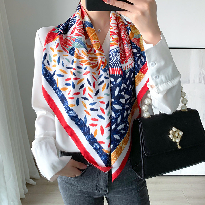 Nouvelle écharpe de luxe en soie sergée fine de 90 cm pour l'été, grand châle carré, foulard pour femme, imprimé Népal, voile pour femme
