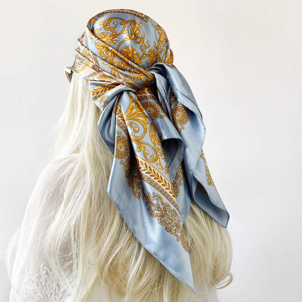 Foulard carré en satin de soie pour femme, motif Paisley, bandeau, écharpe, hijab, bandana, 90 cm