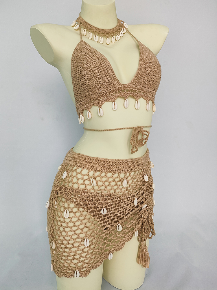 Femmes vêtements de plage maillot de bain cache-maillot Boho été transparent évider pansement taille haute jupe de plage courte jupes en tricot au Crochet
