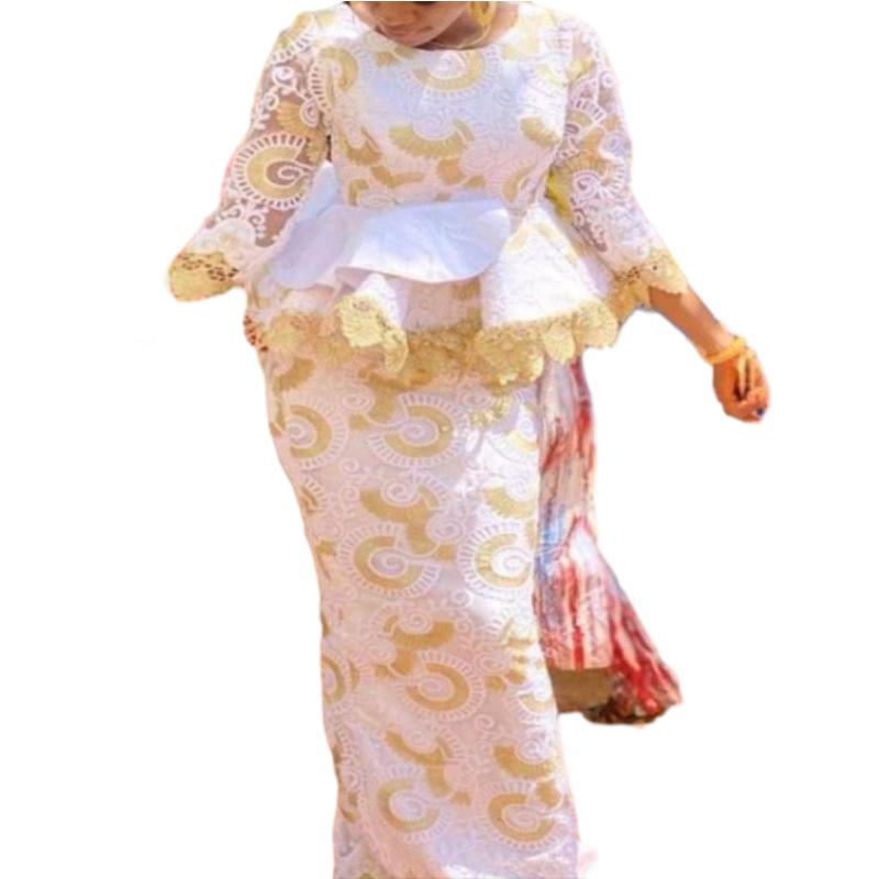 Vêtements de fête de mariage africains pour femmes, manches longues, col rond, haut 2 pièces, jupe longue, ensembles assortis, tenues africaines, automne