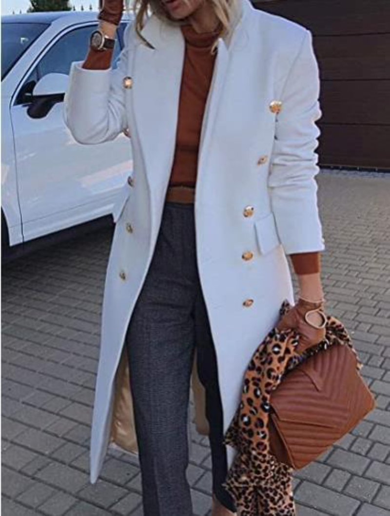 Manteau en laine à manches longues pour femmes, veste mélangée, revers mince, vêtements féminins, blanc, rose, rouge, printemps, automne, nouvelle mode
